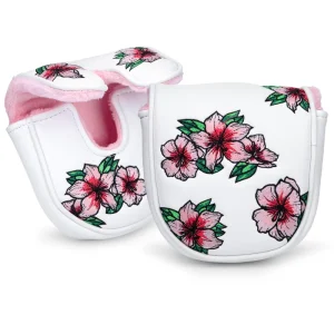 OEM Design Flowers Embroidery Golf Putter Headcover Magnetic PU Leather Golf Mallet Putter Headcover