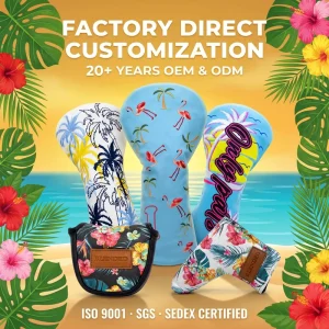 OEM Factory Golf Headcover Driver Fairway Hybrid PU Leather Magnetic Closure Quick Dry Lining Custom Embroidery
