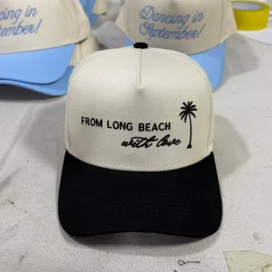 OEM From Long Beach With Love 5 Panel a Frame Wedding Party Structured Snapback Cap Custom Embroidery Palm Tree Beach Club Hats