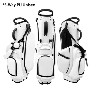 OEM Golf Bag with 5 Way Waterproof PU Leather White and Black for Loading Golf Clubs Logo Custom Golf Stand Bag
