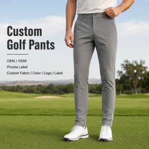 OEM Golf Pants Men Grey Contrast White Stripe Slim Fit Stretch Breathable Quick Dry Performance Athletic Trousers
