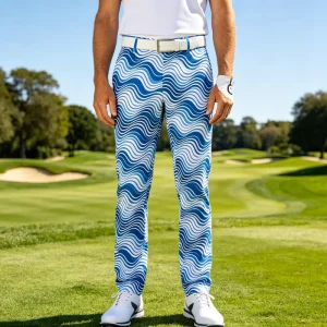 OEM Golf Pants Wavy Ripple Pattern Sublimation Printed Technical Woven Performance Stretch Slim Fit Athletic Men Golf Pants