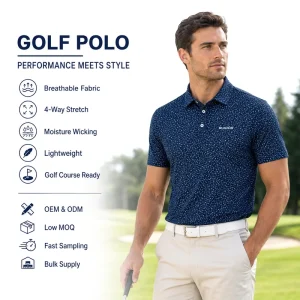 OEM Men’s Golf Polo Shirt Polyester Spandex Performance Fabric Breathable Wrinkle Free Short Sleeve Shirt for Tournament
