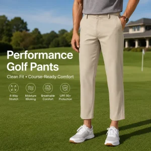 OEM Men’s Sand Beige Golf Pants 4-Way Stretch UPF 50+ Moisture Wicking Tapered Ankle Performance Trousers for Resort Clubwear