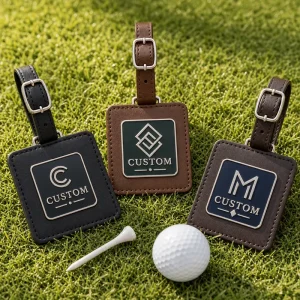 OEM ODM Brown Black Leather Golf Bag Tag Metal Personalized Color Name Letter Logo UV Printing Custom Golf Accessory