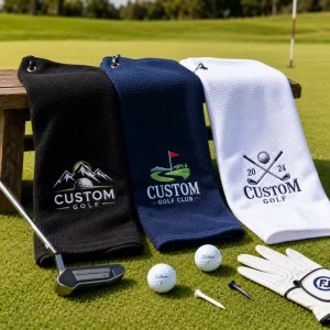 OEM ODM Custom logo Embroidered Waffle Microfiber Toalla De Golfwith Metal Grommet Clip Absorbent Lightweight Golf Accessory