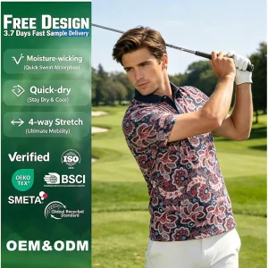 OEM ODM Customized Logo Pattern Print Golf Shirt Oversized Quick Dry Slim Fit Men’s Golf Apparel Polo Shirts