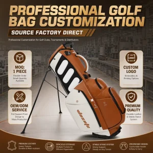 OEM ODM Factory Waterproof Durable Premium with PVC 6 Way Men Women White Brown PU Leather Stand Golf Bags Custom