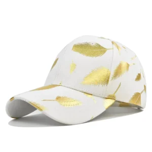 OEM ODM Full Print Gold Feather Baseball Cap Custom All Over Printed Fashion Women Leisure Hat Factory Supply
