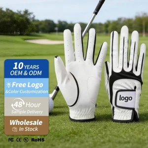 OEM ODM Left Hand Sports Golf Gloves Comfortable Breathable White PU Sweat Wicking Wear Resistant Non Slip Hook Loop Closure UV