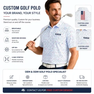 OEM ODM Men’s Golf Shirt Custom Logo Performance Polo Moisture Wicking Breathable Stretch Shirt for Corporate Golf Events