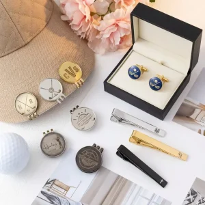 OEM ODM Service Custom Logo Golf Accessory Set Gold Silver Black Hat Clip Cufflinks Tie Clip Engraved Sports Gift Collect