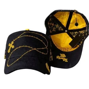 OEM ODM Suede Golden Metal Pin Cross Rhinestone Gorras Mesh Full Embroidery Religious Baseball Hats