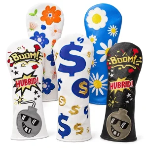 OEM PU Leather Golf Headcover Driver Wood Fairway Hybrid Club Cover Custom Logo Embroidery Golf Head Covers