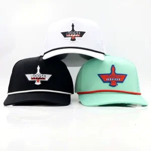 OEM Rubber PVC Patch Logo 5 6Panel Waterproof Polyester Sport Golf Hat Laser Cut Perforated Rope Blank Hats For Embroidery