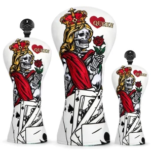 OEM Skull Q Embroidery Golf Wood Cover Set Custom Leather Golf Club Head Covers Golf Driver Head Cover