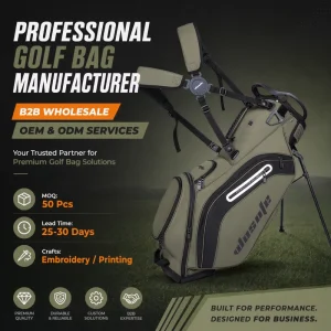 OEM Unisex Dark Green Comfortable Portable Versatile Large Capacity 14-way Waterproof Sunday Golf Bag