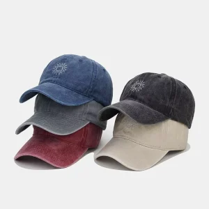 OEM Washed Cotton Baseball Cap with Custom Flower Embroidery Vintage Unstructured Hat Low MOQ