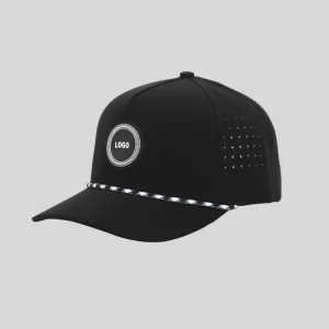 OEM Waterproof 5 Panel Black Golf Hat Perforated Snapback Baseball Cap Rope Hat With Custom Logo for Men