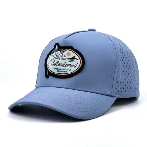 Oem Custom Logo Embroidery Quick Dry Waterproof Laser Cut Perforated Terry Denim Fashion Golf Cap 5 Panel Performance Beach