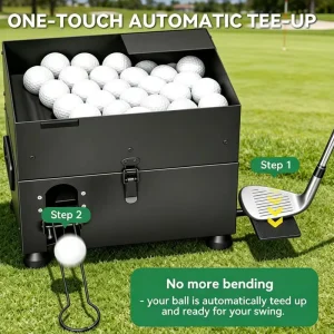 One Touch Automatic Tee Up Golf Ball Dispenser with Foot Pedal Operation for Driving Range Practice Net Golf Simulator Indoor