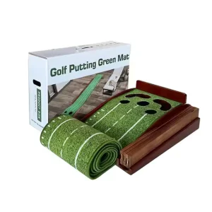 Outdoor Indoor Mini Golf Course with Red Wood 5 Hole Putting Mat Custom Logo Automatic Ball Return Golf Putting Trainer