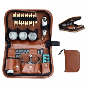 Outdoor Sport Custom logo Luxury Pu Golf Tool Kit Bag Leather Golf Accessories Gift Set