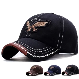 Outdoor Sporty Casual 5-Panel Striped Leaf Bows Baseball Cap Eagle Embroidery Adjustable Curved Brim 100% Polyester