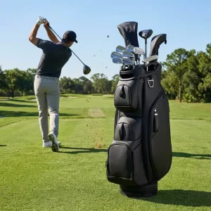 PRIMUS GOLF Custom Design OEM 15 Way Black Leather Golf Cart Bag for Men Water resistant Men Golf Bag