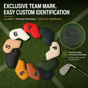 PU Leather Applique Embroidered Golf Iron Headcover Protective Club Head Cover Set Golf Headcover Manufacturing Plant Custom