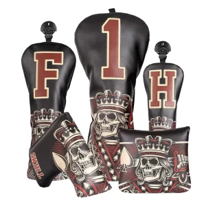 PU Leather Black Skulls K Golf Headcovers for Putter Driver and Wood