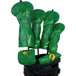 PU Leather Four-Leaf Clover Golf Headcovers for Fairway, Hybrid, Utility, Driver, and Putter Clubs