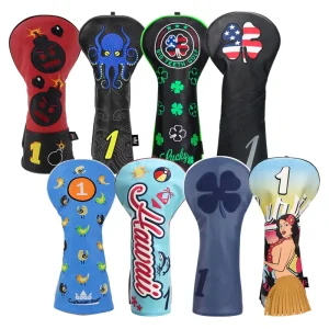 PU Leather Golf Accessories Embroidered Golf Headcover Golf Head Covers Leather