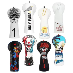 PU Leather Golf Accessories Embroidered Logo Driver Club Head Cover Plush Liner Golf Headcovers