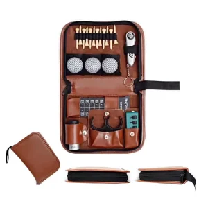 PU Leather Golf Ball Bag Holder Large Capacity Carrying Storage Zippered Golf Accessories Bag