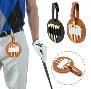 PU Leather Golf Ball Holder Multi-Functional Golf Seat Cover with Studs Storage Bag 9.5×8.2cm CW-28