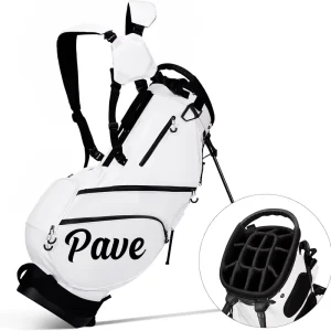PU Leather Golf Cart Bag with 14-Way Divider, Handles and Rain Cover