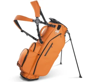 PU Leather Golf Cart Bag with 14-Way Divider, Orange Brown, Waterproof