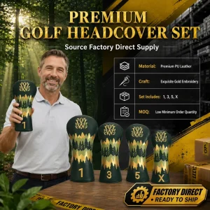 PU Leather Golf Club Cover Waterproof Golf Driver Head Cover Vintage Forest Pattern Custom Golf Headcover