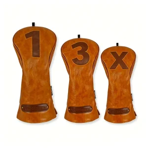 PU Leather Golf Head Covers 3 Piece Embroidery Digital Mark Custom Logo Golf Driver Fairway Hybrid Golf Headcover