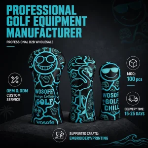 PU Leather Golf Head Covers 3D Embroidered Driver Fairway Hybrid Club Covers Factory Custom Logo Golf Headcovers