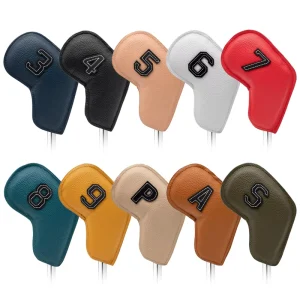 PU Leather Golf Iron Head Covers 10pcs Set Waterproof Numbered Golf Club Protection Covers