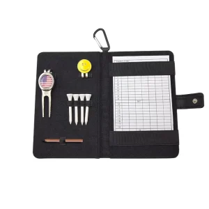PU Leather Golf Score Card Holder Divot Tool Ball Marker Pencil Holder Slim Design Universal Use Portable Lightweight Golf