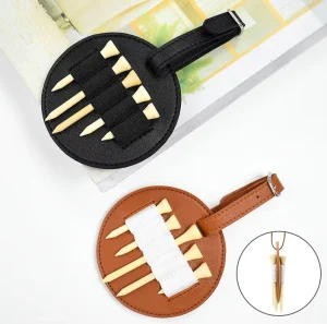 PU Leather Golf Tee Bag 10 Tee Nails Holes Portable Wooden Tee Storage Case Holder Easy Bag Belt Hangings Gift for Golfers