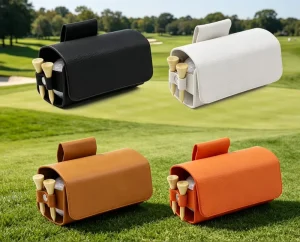 PU Leather Golf Valuables Pouch with Belt Clip and Tee Holder Golf Bag Leather Golf Ball Accessory Pouch Custom Logo for Golfer