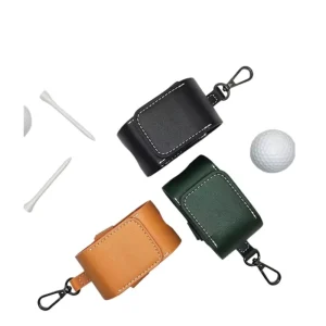 PU Leather Golfer Waist Storage Case Pack Bag Golf Balls Pouch with Tees Holder Pouch Bag with Hook for 2 Balls