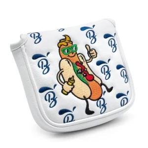 PU Leather Magnetic Embroidered Hot Dog Golf Mallet Putter Headcover