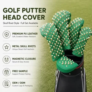 PU Leather Metal Willow Nail Logo Golf Putter Head Cover Ready to Ship Golf Club Protector