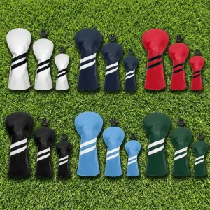 PU Leather Oblique Striped Waterproof Golf Wood Club Cover with Custom Logo Option