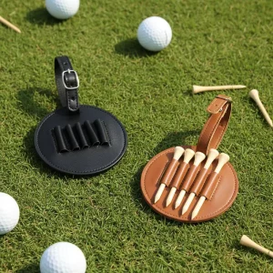 PU Leather Round Golf Tees Holder Portable 5 Slots Golf Tees Storage Bag Tag Golf Gifts Golf Accessories Golfer Lover